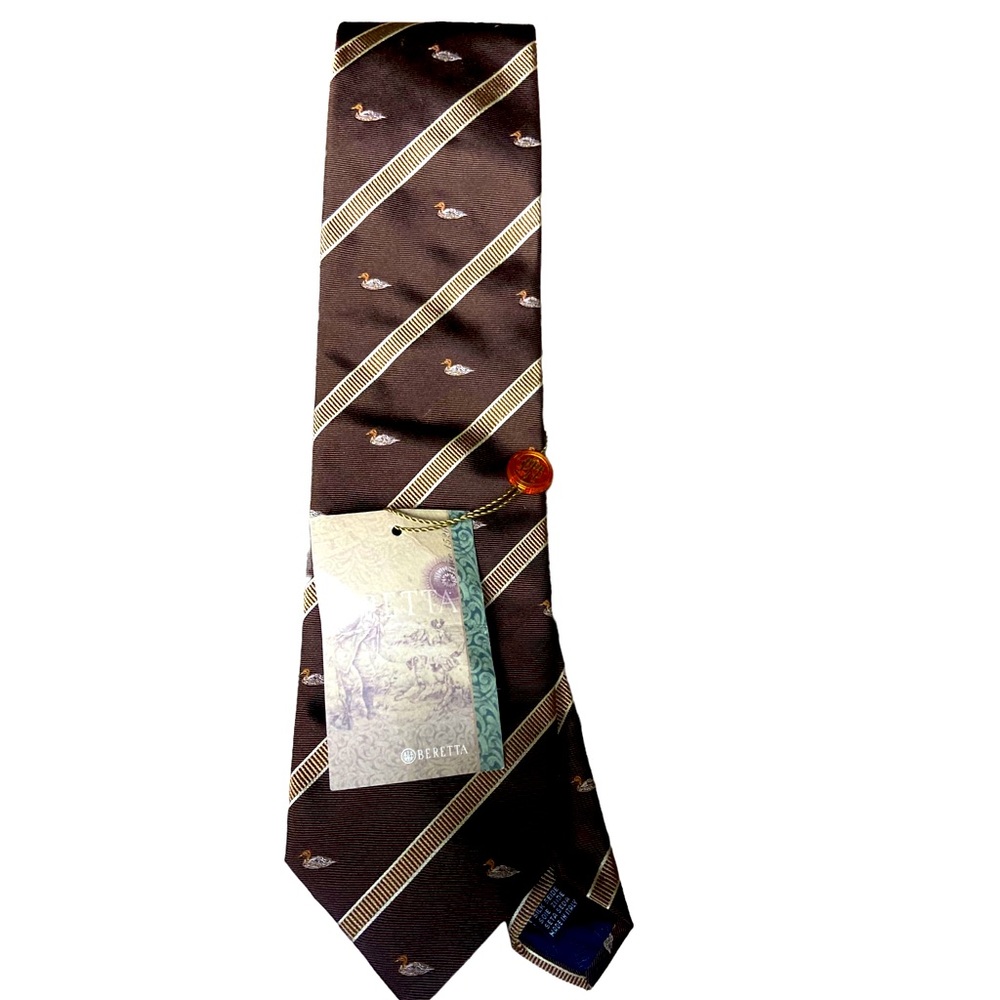 Vintage Brown DUCK Motif Striped BARETTA Silk Men’s Neck Tie Italy NWT